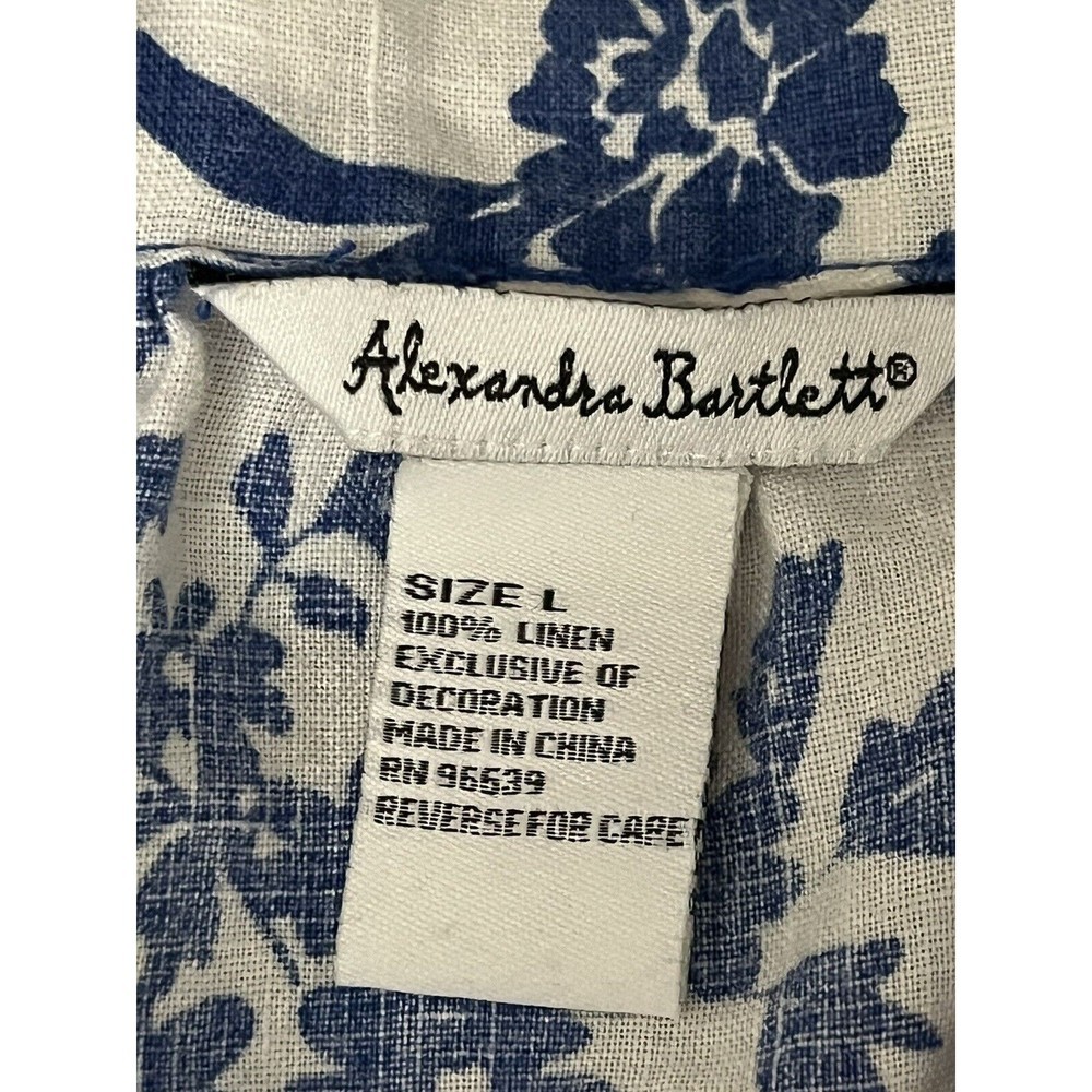 alexandra bartlett Linen Womens Floral Mini Sheath Dress Beach Boho Modest L - Picture 7 of 9